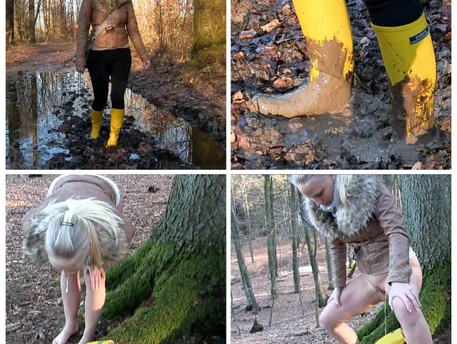 Einsauen, anpissen, vollrotzen - Gummistiefel Girl im Schlamm