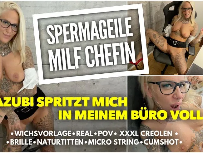 Spermageile MILF CHEFIN | Azubi spritzt mich in meinem Büro voll