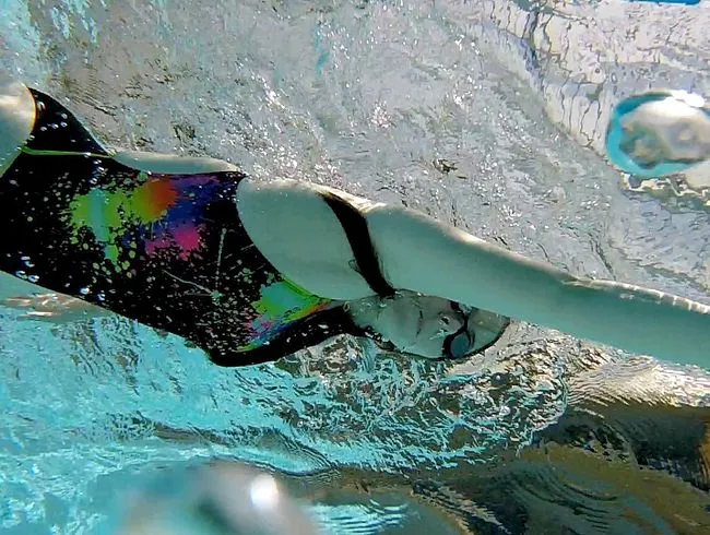 Swimming the sparkle swimsuit in the pool